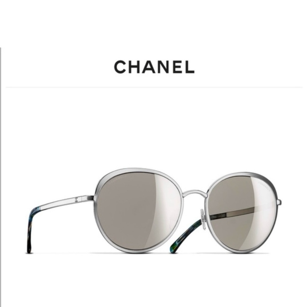 CHANEL Silver Round Sunglasses